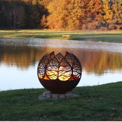 Hoja de puesta de sol de otoño Esfera de globo de acero resistente a la intemperie Pozo de fuego con cenicero