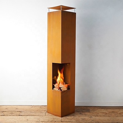 Madera rectangular de Rusty Corten Steel Outdoor Fireplace que quema Chiminea