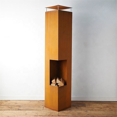 Madera rectangular de Rusty Corten Steel Outdoor Fireplace que quema Chiminea