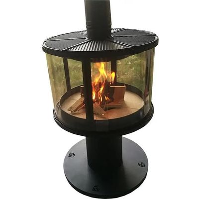 El acero en frío europeo suspendió la estufa ardiente de madera de la chimenea con el vidrio anular